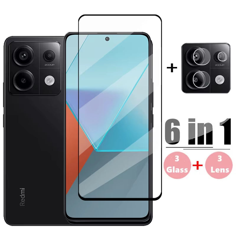 6In1 Glass for Redmi Note 13 Pro Full Cover Tempered Glass Redmi Note 13 Pro Screen Protector Phone Lens Film Redmi Note 13 Pro