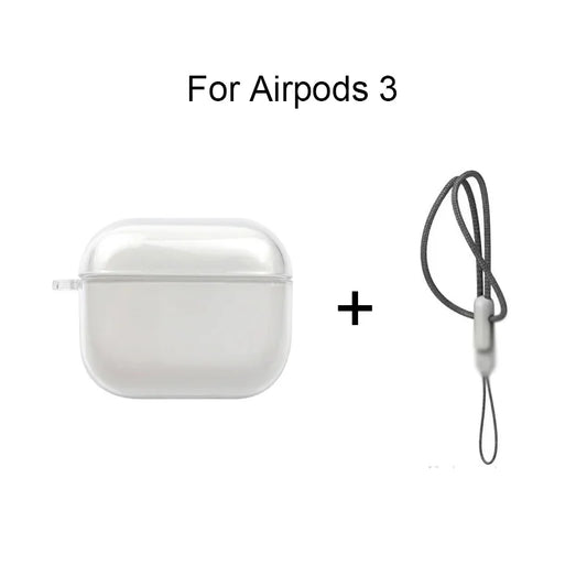 Clear Soft TPU Earphone Case for Airpods 4 3 2 1 Pro Pro2 Pro 3 Shockproof with Lanyard Strap for Airpods 4 Charging Case Cover